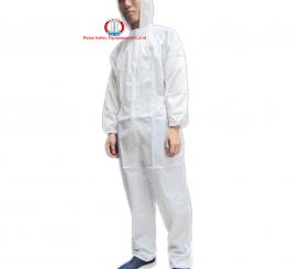Áo liền quần vải tĩnh điện Vinilon trắng kẻ TQ, có mũ liền bộ ( hàng nhập )
