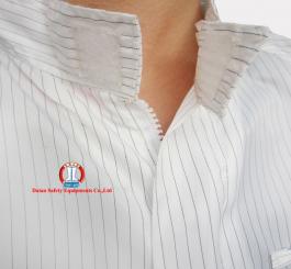 Áo liền quần vải tĩnh điện Vinilon trắng kẻ TQ
