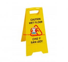 Biển hiệu công trường kiểu chữ A có mặt chữ nhật, nhựa mầu vàng, dán chữ mầu đỏ