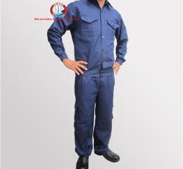 Quần áo bạt chống cháy chéo mỏng cotton  mầu tím than ( kiểu túi hộp )