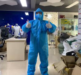 Bộ Quần áo phòng dịch 7 món gồm đủ bộ, có đủ giấy tờ xuất ( mầu xanh, trắng )